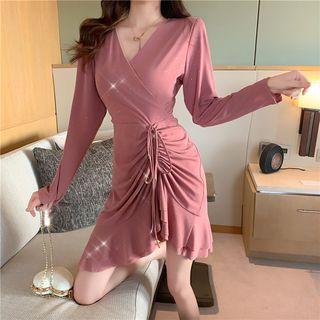 Long-sleeve Crisscross Drawstring Mermaid Dress
