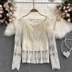 Set Of 2 : Lace Mesh Sheer Shirt + Camisole Top Almond - One Size