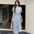 Short-sleeve Asymmetrical Hem Tie-strap Midi Shirtdress