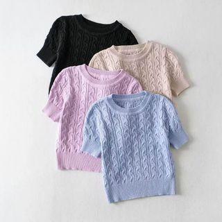 Short-sleeve Cable-knit Cropped Top