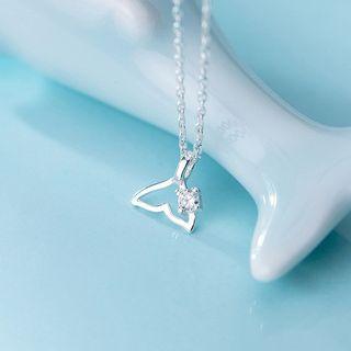 925 Sterling Silver Rhinestone Whale Tail Pendant Necklace S925 Silver - One Size