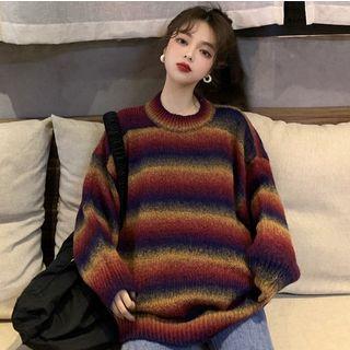 Rainbow-stripe Loose-fit Sweater Pink - One Size