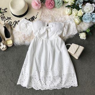 Off-shoulder Embroidered Padded Dress