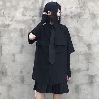 Pocket Detail Oversized Short-sleeve Blouse