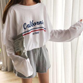 Long Sleeve Printed Tee / Wide Leg Shorts