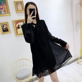 Tie-neck Long-sleeve Mini Chiffon Dress
