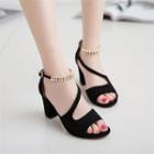 Ankle-strap Block-heel Velvet Sandals