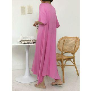 Drop-shoulder Textured Maxi Flare Dress