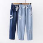 Embroidered Denim Hare Pants