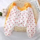 Bubble-sleeved Dotted Crop Blouse
