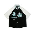 Elbow-sleeve Lettering Print Corduroy Jacket