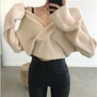 Plain V-neck Cropped Sweater