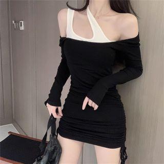 Asymmetric Cold-shoulder Sheath Dress As Shown In Figure - One Size