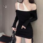 Asymmetric Cold-shoulder Sheath Dress As Shown In Figure - One Size