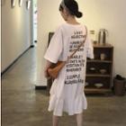 Ruffle Hem Lettering Midi T-shirt Dress