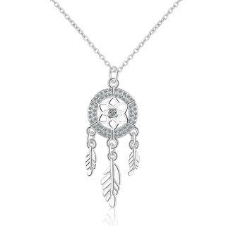 Feather Dream Catcher Pendant Necklace 1 Pc - Silver - One Size