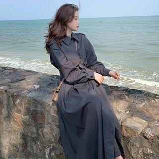 Plain Midi Trench Coat Dress