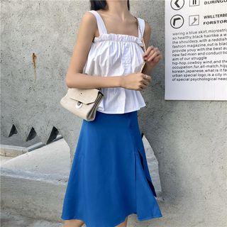Wide-strap Gathered Waist Top