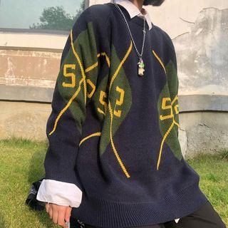 Jacquard Sweater Navy Blue - One Size