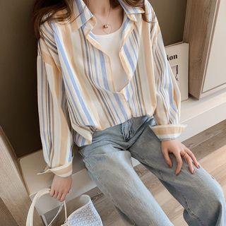 Long-sleeve Striped Shirt Blue Stripe - White - One Size