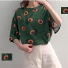 Elbow-sleeve Avocado T-shirt Green - One Size