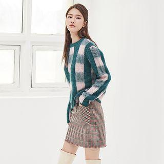 Fringed-hem Houndstooth Skirt