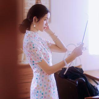 Dotted Short-sleeve Midi Qipao