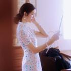Dotted Short-sleeve Midi Qipao