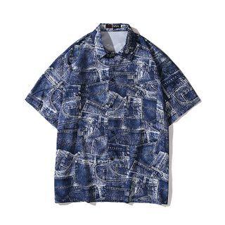 Short-sleeve Denim Print Shirt
