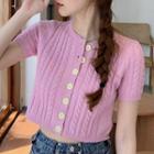 Short-sleeve Cable Knit Cropped Cardigan Pink - One Size