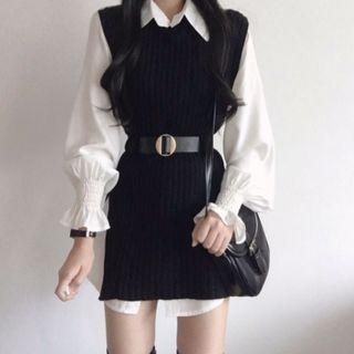 Round-neck Plain Oversize Vest With Shirt