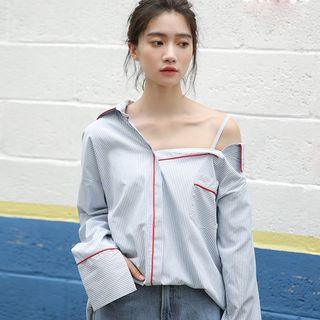 Open Shoulder Long-sleeve Blouse