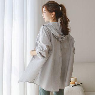 Hooded Tab-sleeve Stripe Shirt