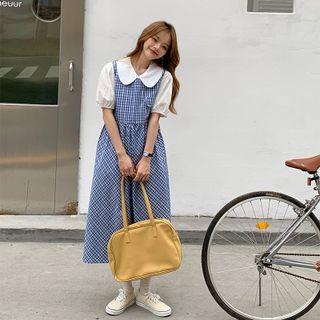 Short-sleeve Blouse / Plaid Midi Jumper Dress