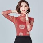 Long-sleeve Mock-neck Print Top