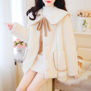 Contrast Trim Fleece Jacket / Mock Neck Plain Sweater