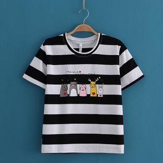Animal Print Color-block Short-sleeve Tee