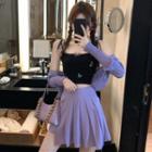 Mini A-line Pleated Skirt / Cardigan / Spaghetti Strap Top / Dress