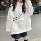 Stand Collar Plain Zip Jacket With Sling Bag