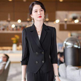 Puff-sleeve Double-breasted Blazer / Straight Leg Pants / Pencil Skirt