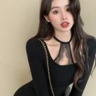Long-sleeve Lace Slim-fit Dress / Long-sleeve Off-shoulder Lace Top