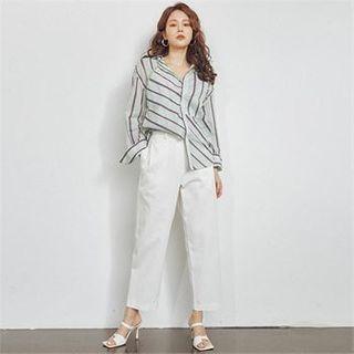 Lace-trim Camisole Layered Stripe Shirt