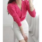 Puff-sleeve Double-breasted Cropped Cardigan