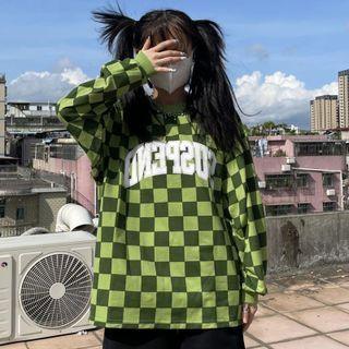 Lettering Checkered Sweatshirt