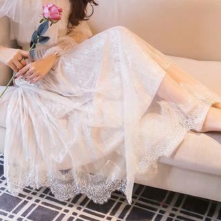 Lace Panel A-line Maxi Skirt