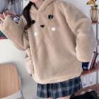Set: Cartoon Faux Shearling Hoodie + Crossbody Bag