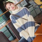 Striped Turtleneck Sweater Stripes - Blue & White - One Size