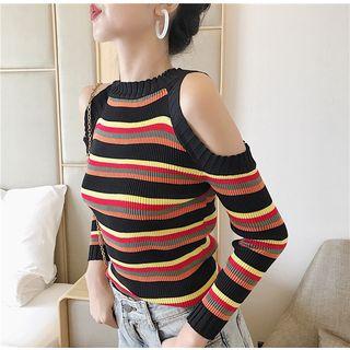 Striped Cold-shoulder Sweater