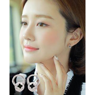 Silver Hoop Clover Ear Studs One Size