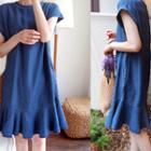 Cap-sleeve Ruffle-hem Dress